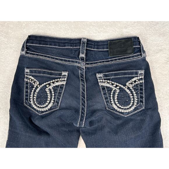 Big Star Vintage Jeans Womens 26XL Liv Boot Dark Wash Distressed Denim Low Rise - Picture 8 of 9